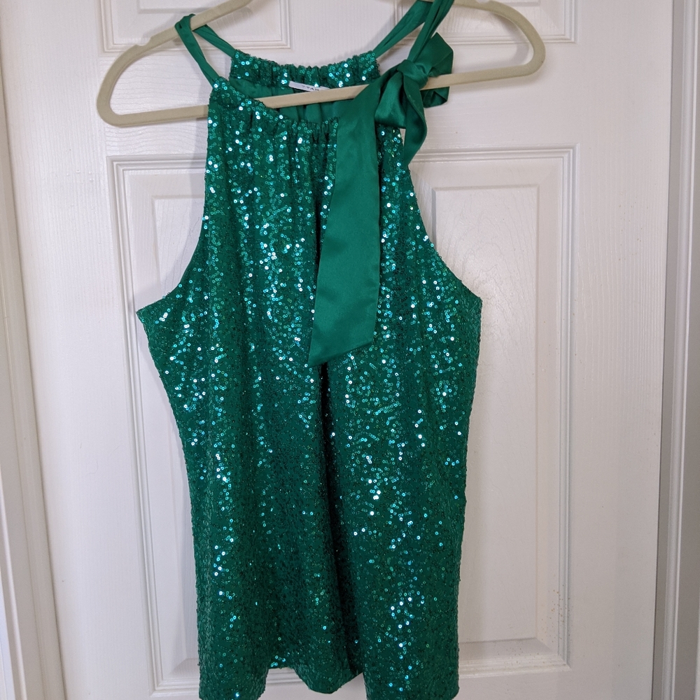 Tahari green sequin tank shirt